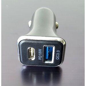 Fast PD Car Charger Dual Port Black Type C Port and USB A Port QC 3.0 Quick Char